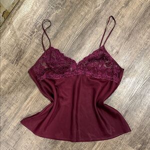Burgundy Lace Camisole Top | Y2K Satin Slip Style